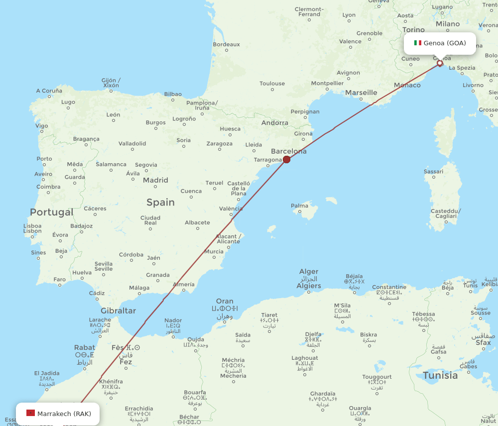 RAK to GOA flights and routes map