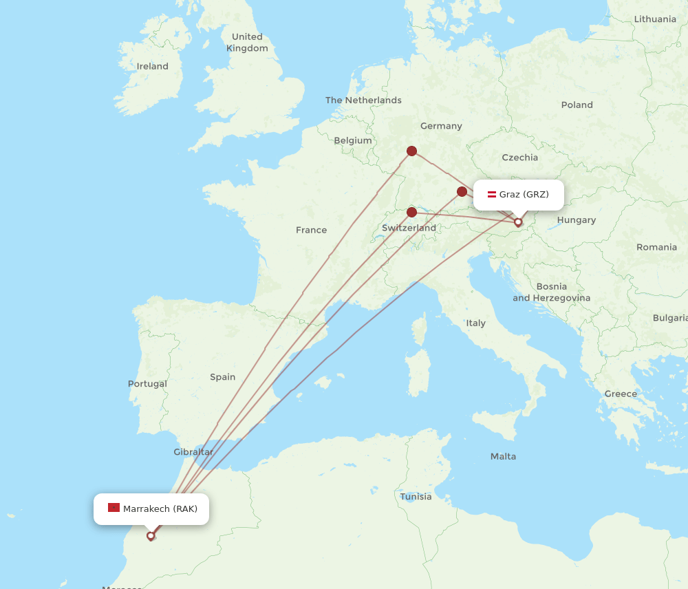RAK-GRZ flight routes