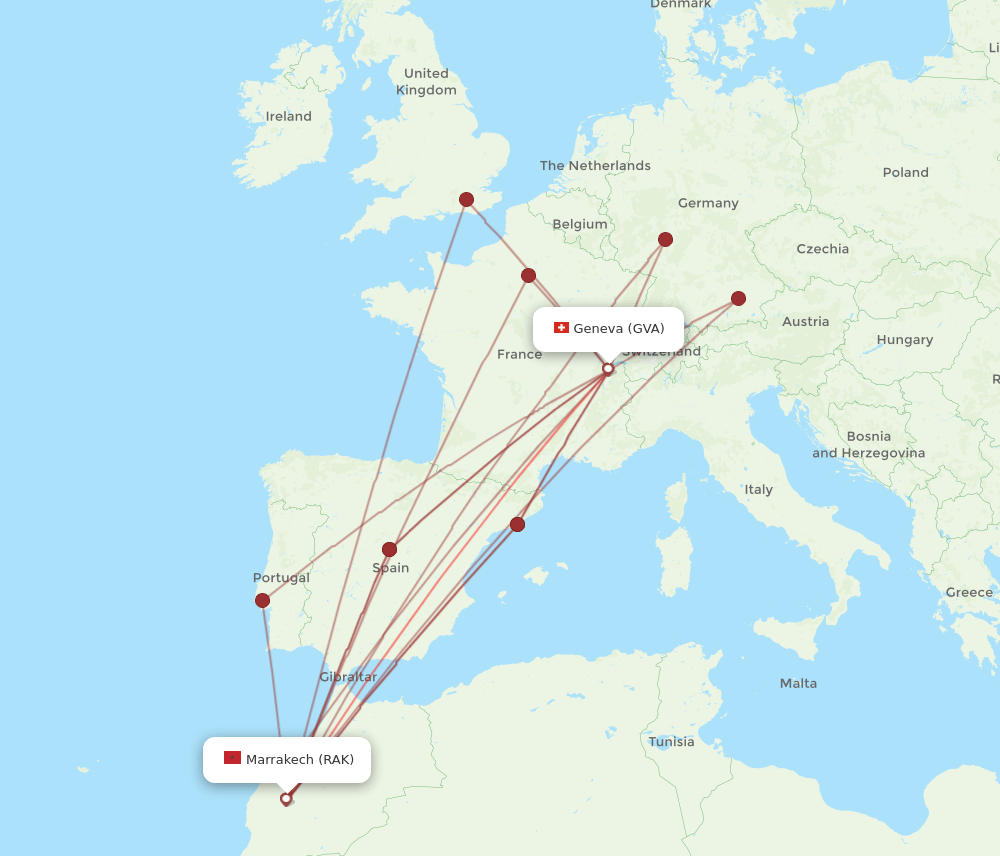 RAK to GVA flights and routes map