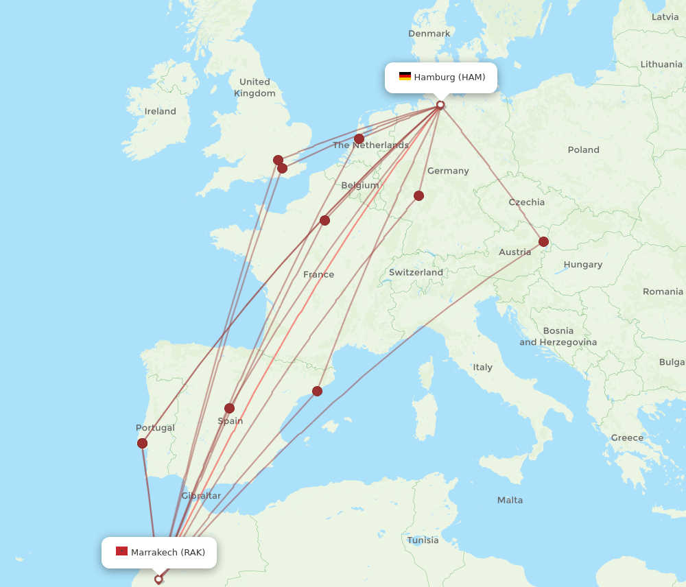 RAK-HAM flight routes