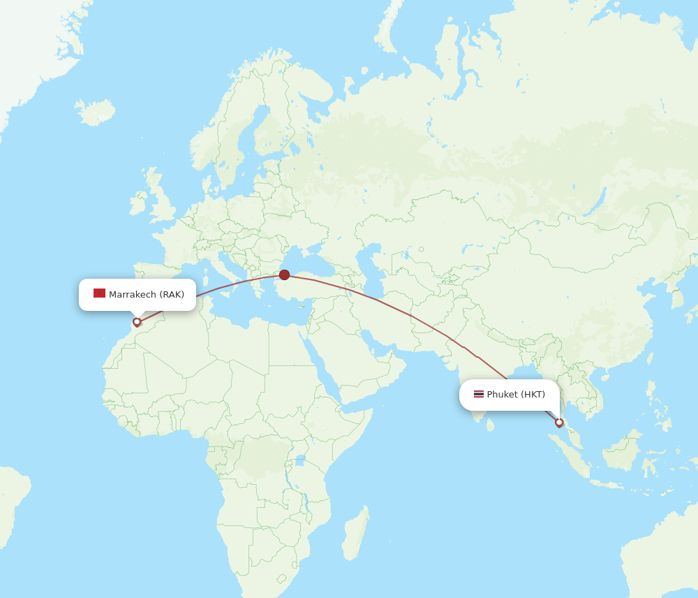 HKT to RAK flights and routes map