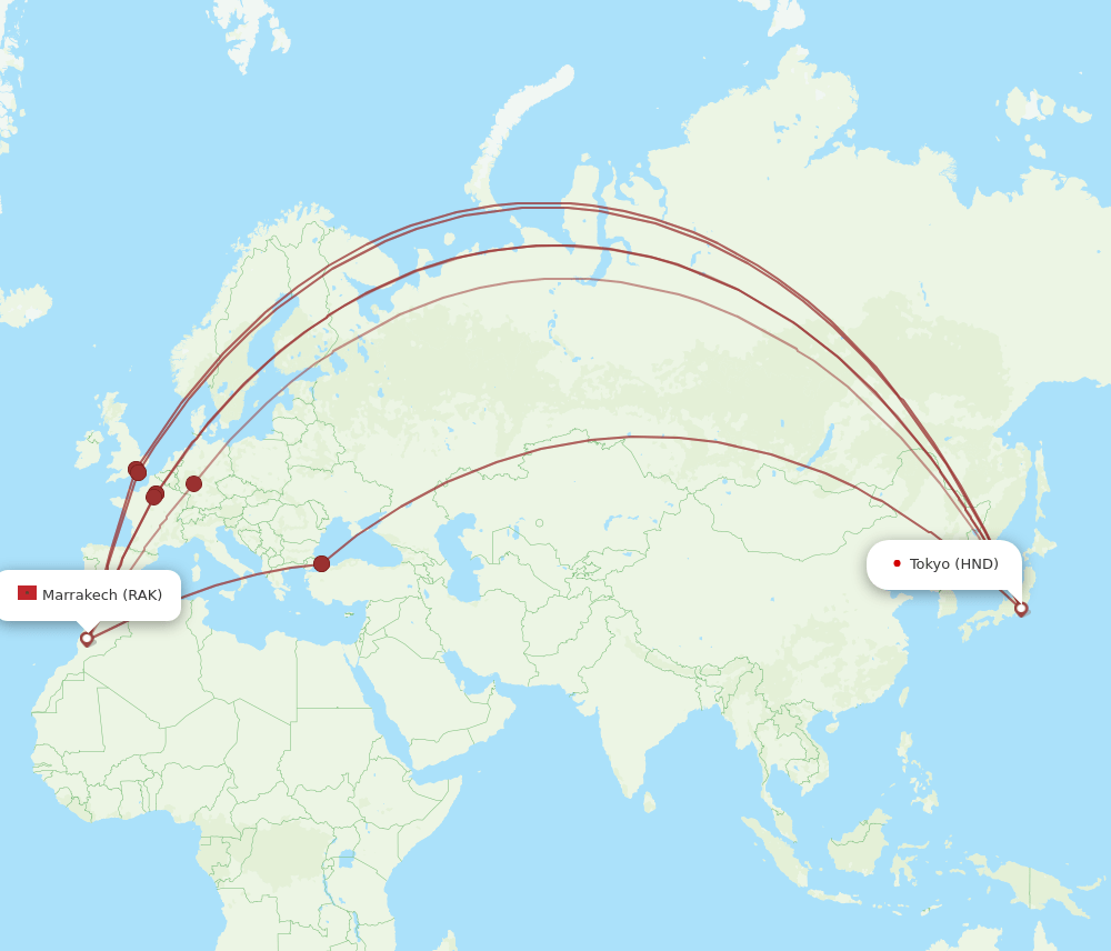 RAK to HND flights and routes map