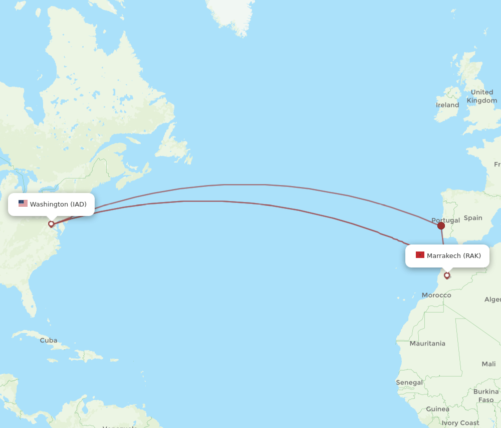 RAK-IAD flight routes