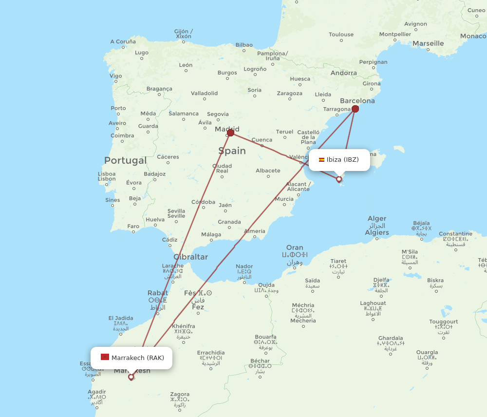 RAK to IBZ flights and routes map