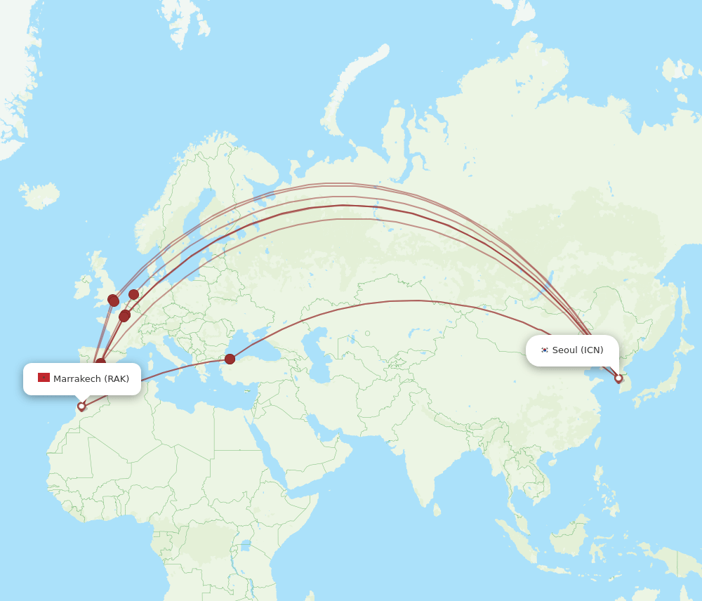 RAK-ICN flight routes