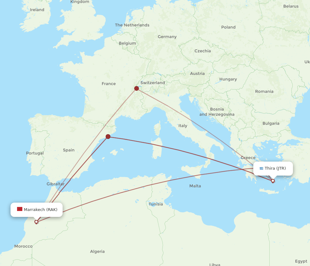 RAK-JTR flight routes