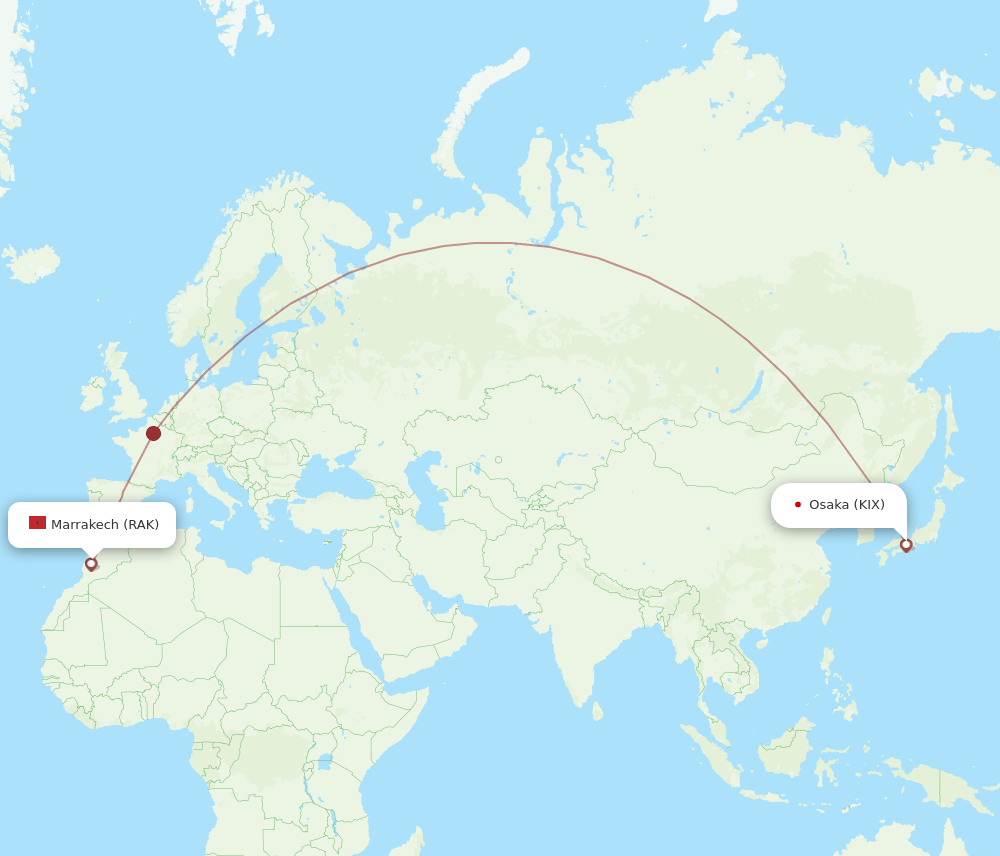 RAK to KIX flights and routes map