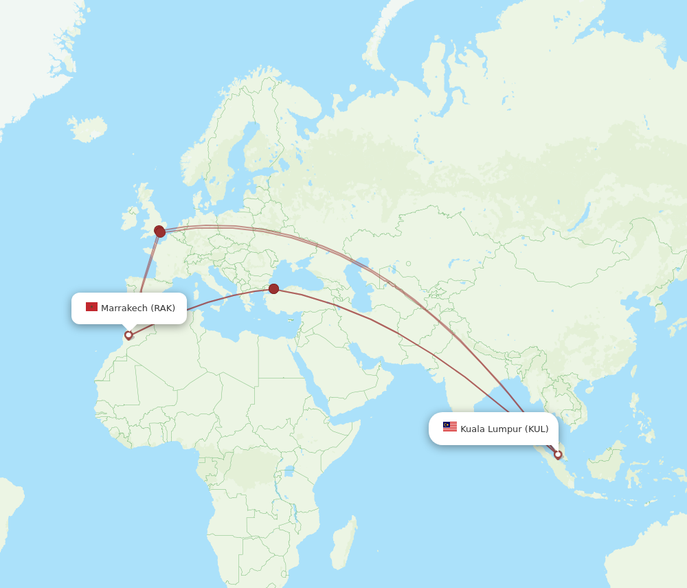 RAK to KUL flights and routes map