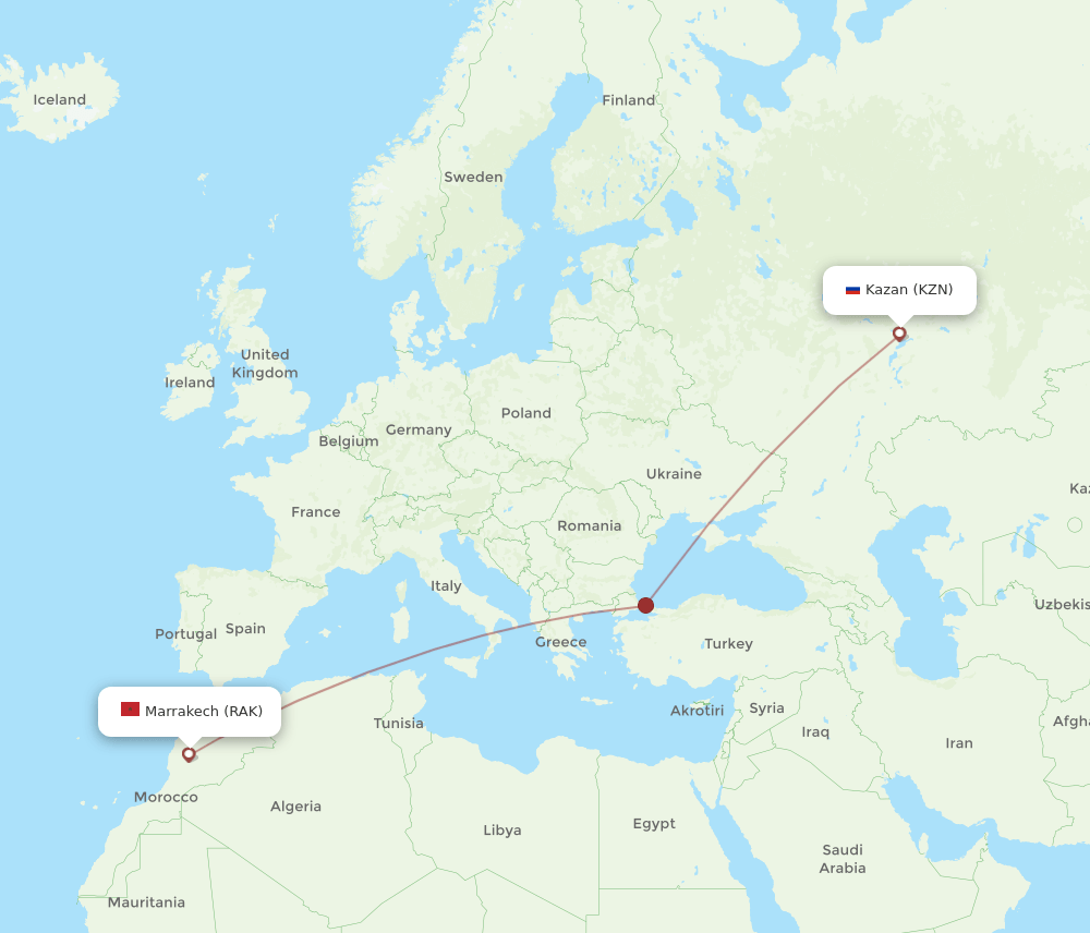 RAK-KZN flight routes