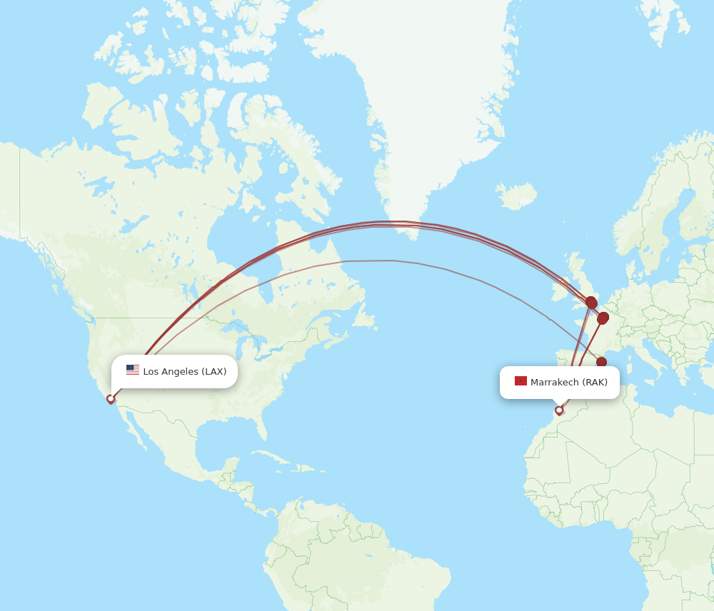 RAK-LAX flight routes
