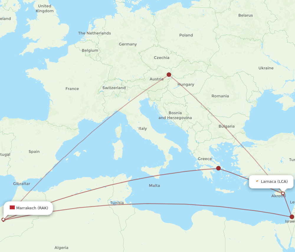 RAK-LCA flight routes