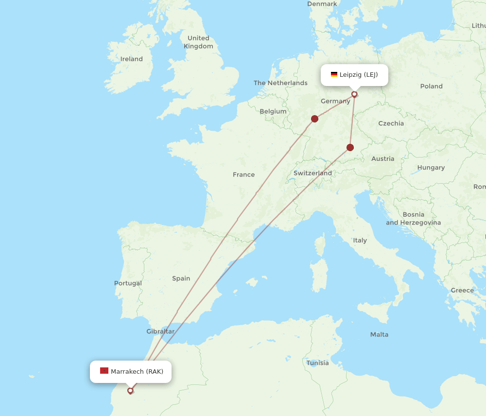 RAK-LEJ flight routes
