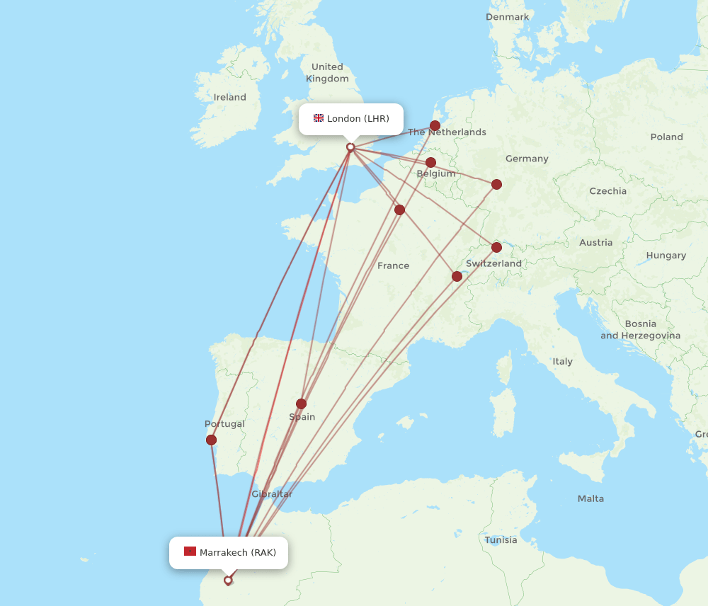 RAK-LHR flight routes