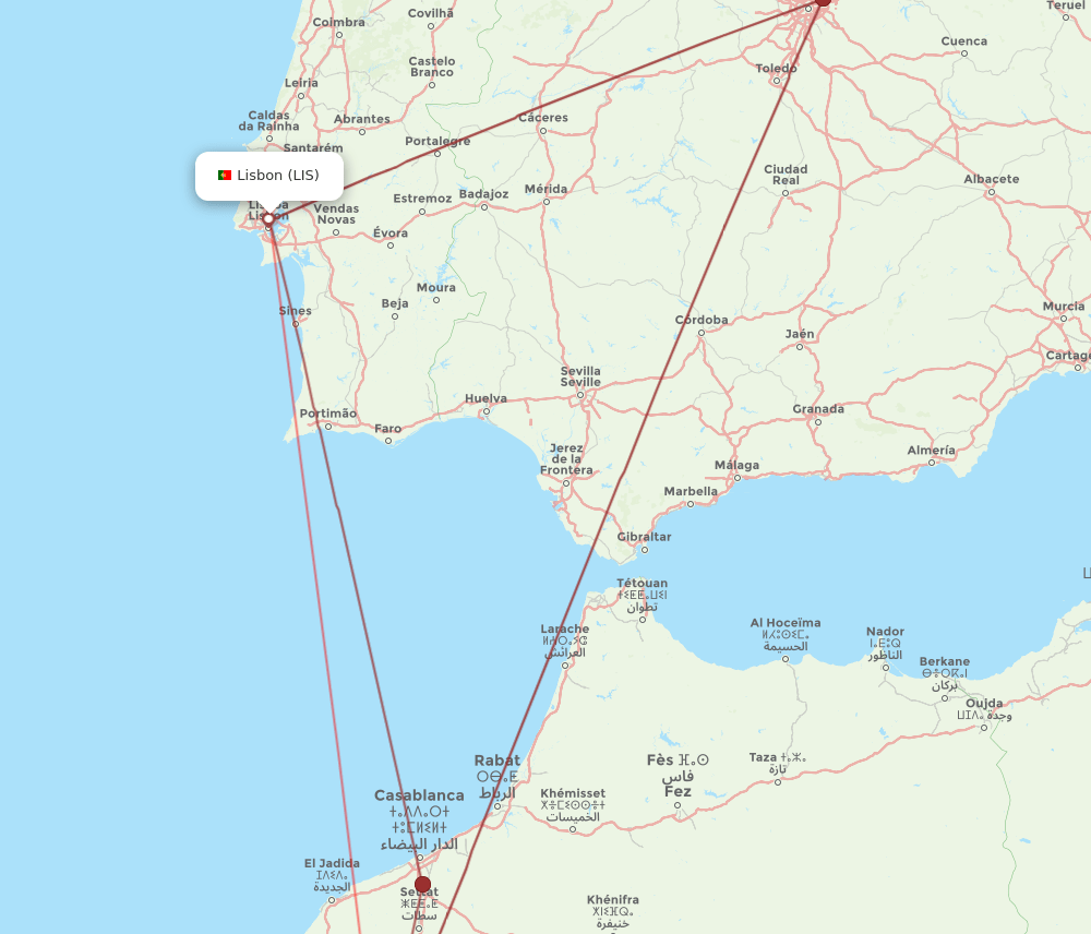 RAK to LIS flights and routes map