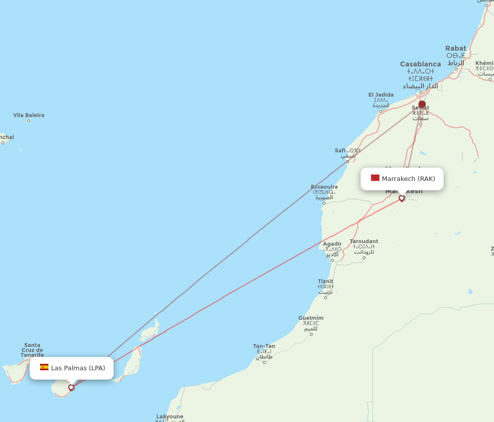 RAK to LPA flights and routes map