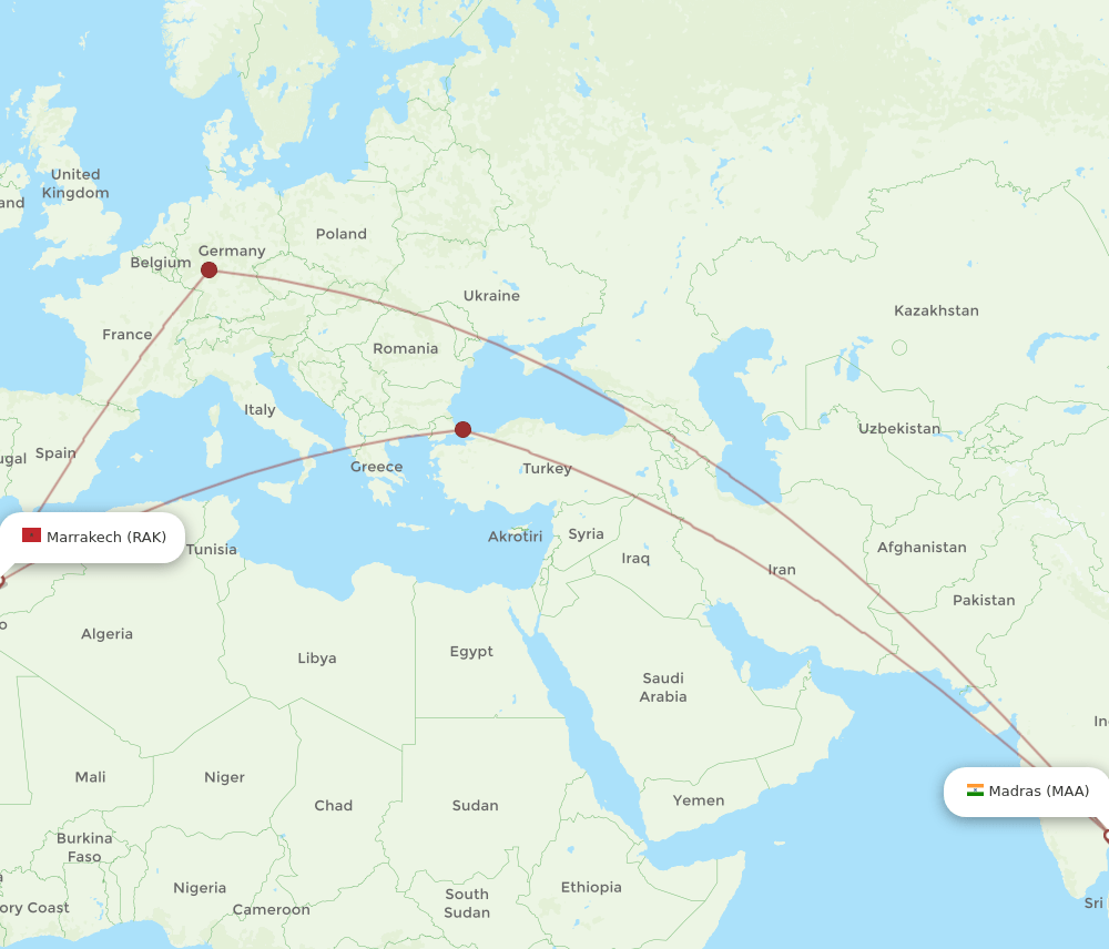 RAK-MAA flight routes