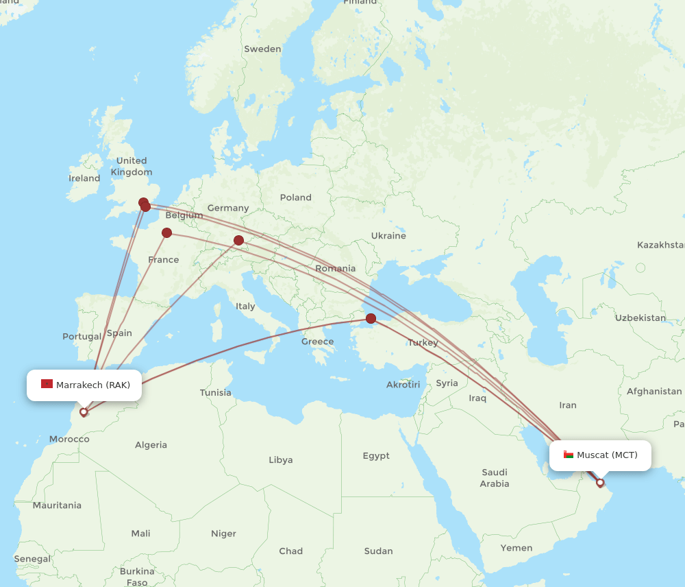 RAK to MCT flights and routes map
