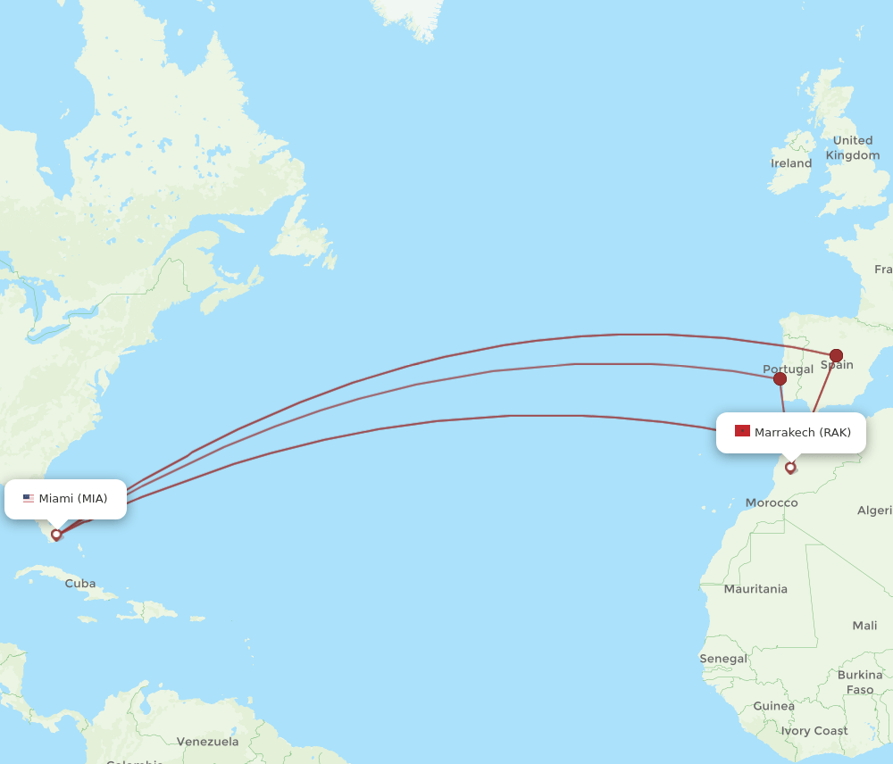 RAK-MIA flight routes