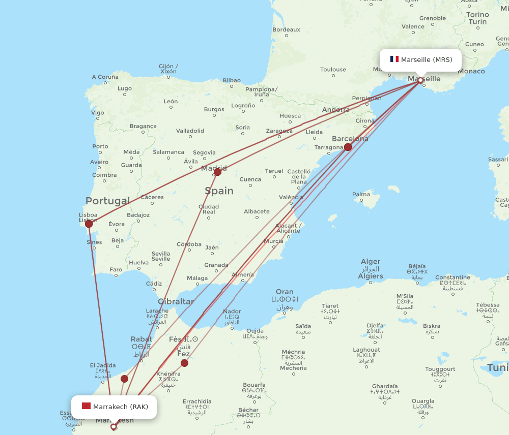 RAK to MRS flights and routes map