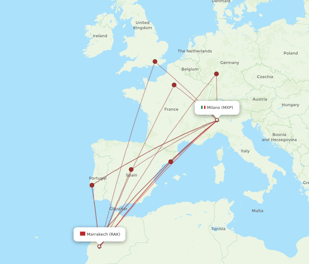 RAK-MXP flight routes