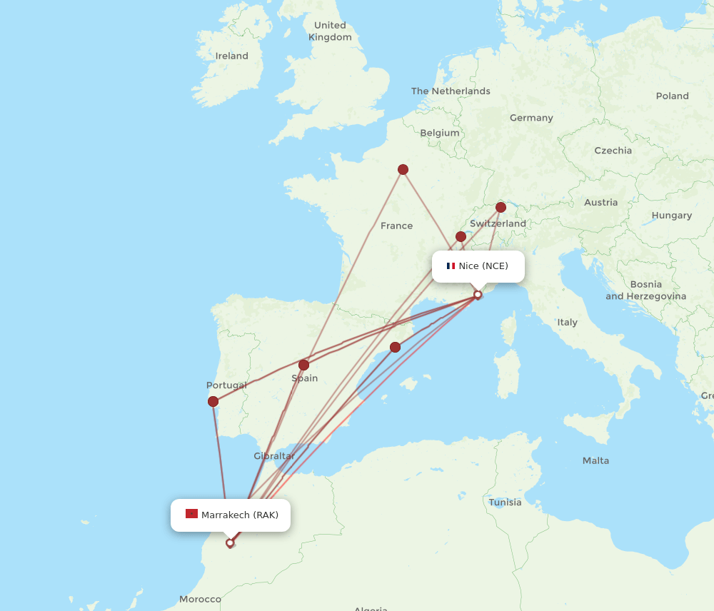 RAK-NCE flight routes