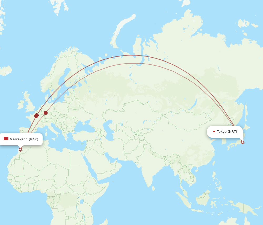 RAK to NRT flights and routes map