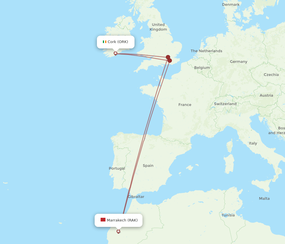 RAK to ORK flights and routes map