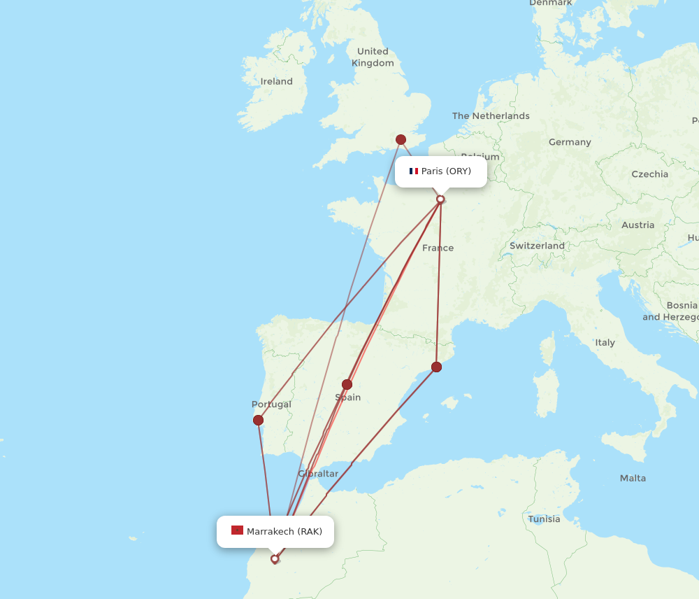 RAK to ORY flights and routes map