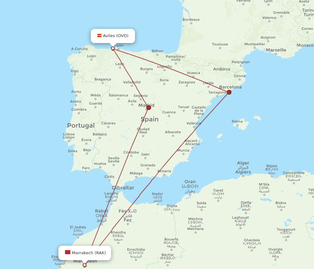 RAK to OVD flights and routes map