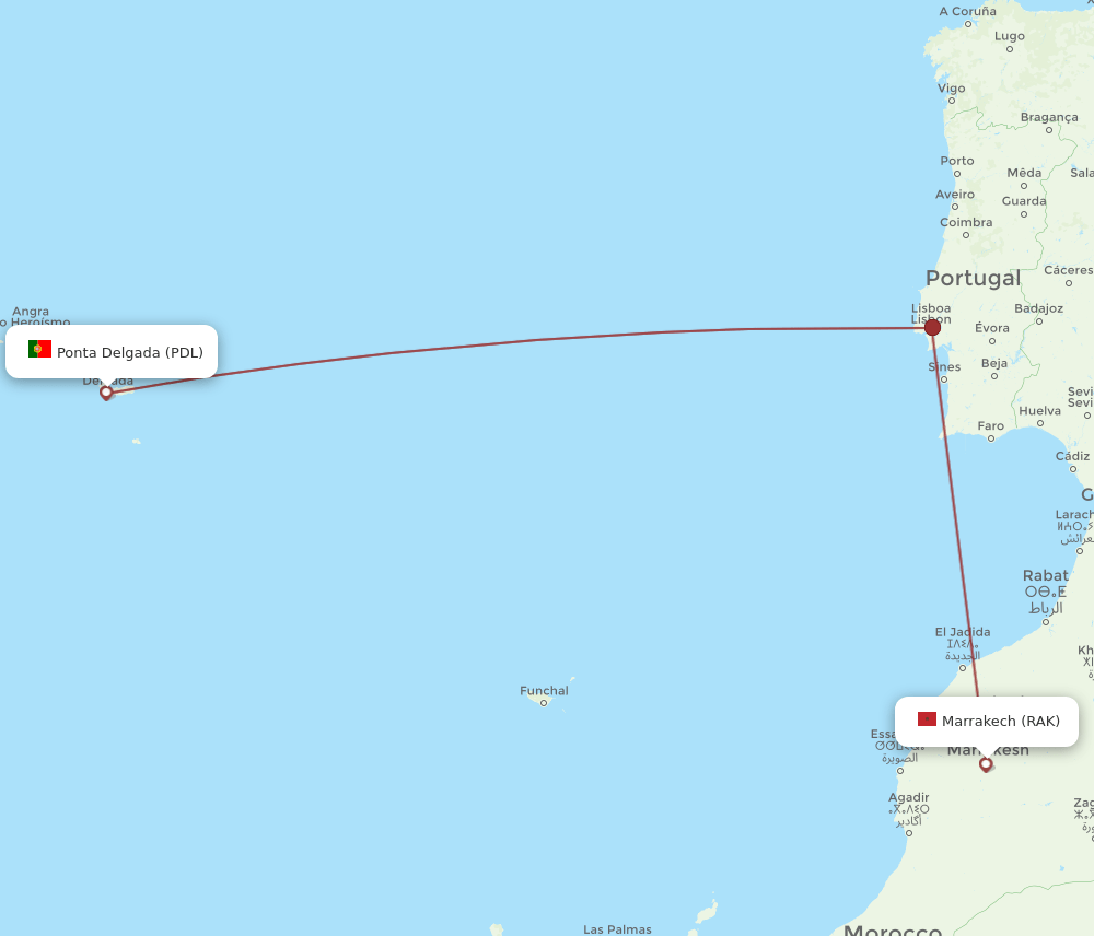 RAK to PDL flights and routes map
