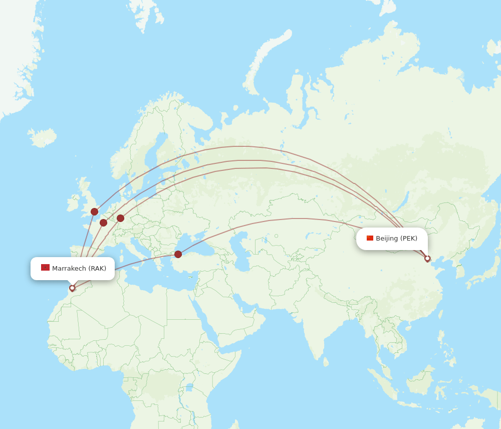 RAK-PEK flight routes