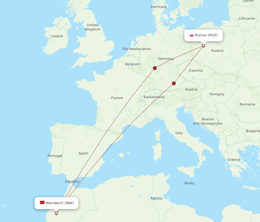 RAK-POZ flight routes