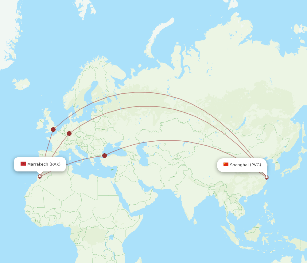 RAK-PVG flight routes