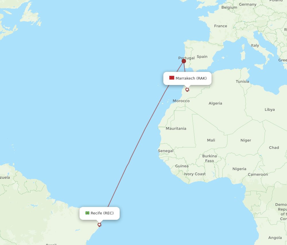 RAK to REC flights and routes map