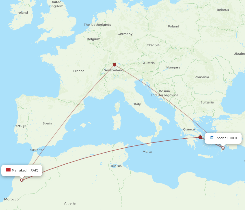 RAK-RHO flight routes
