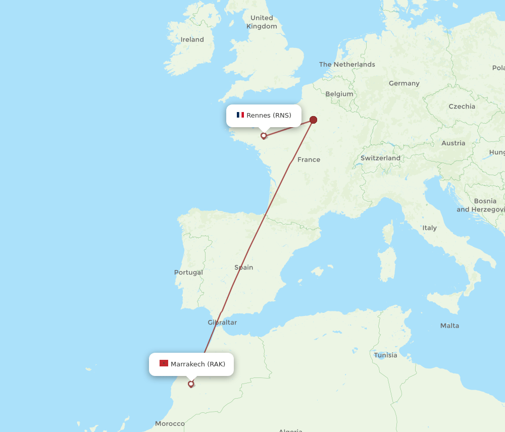 RAK to RNS flights and routes map