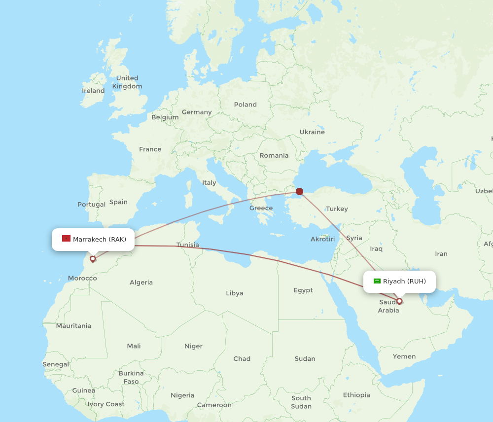 RAK-RUH flight routes