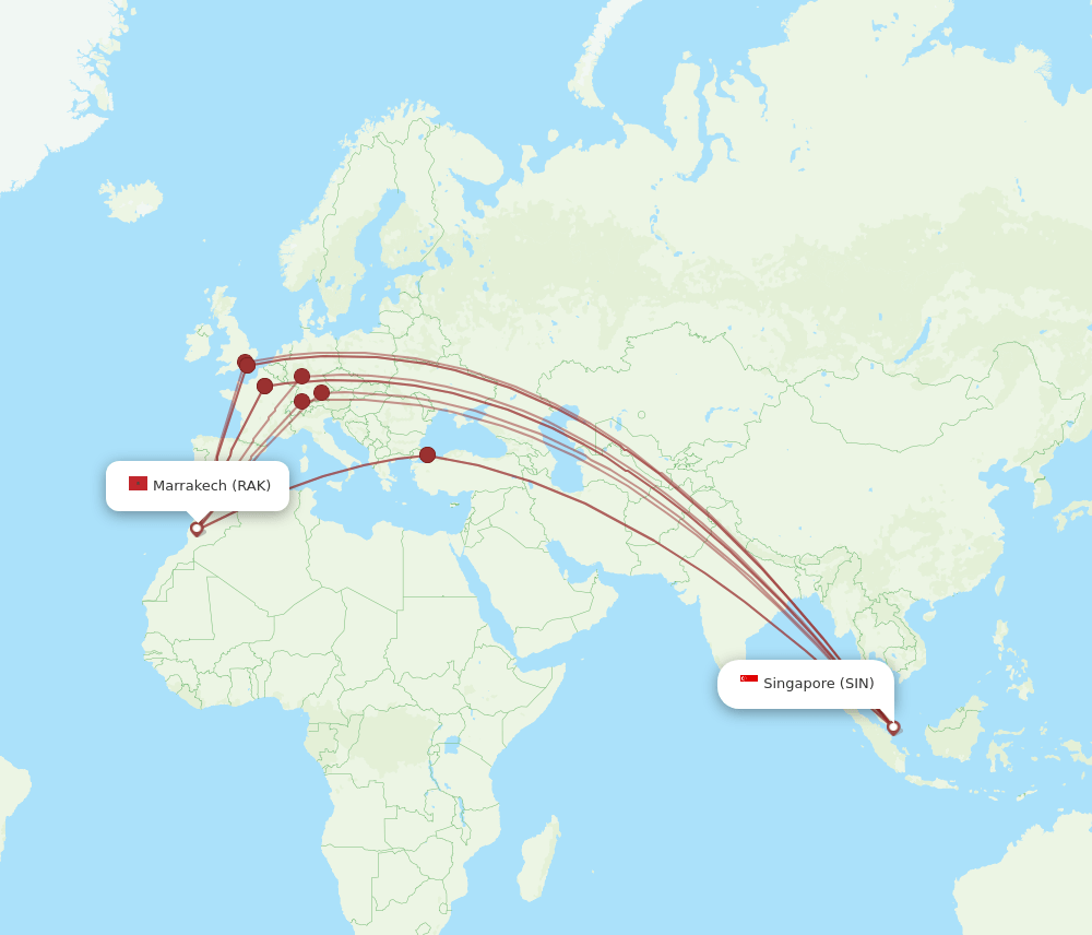 RAK to SIN flights and routes map