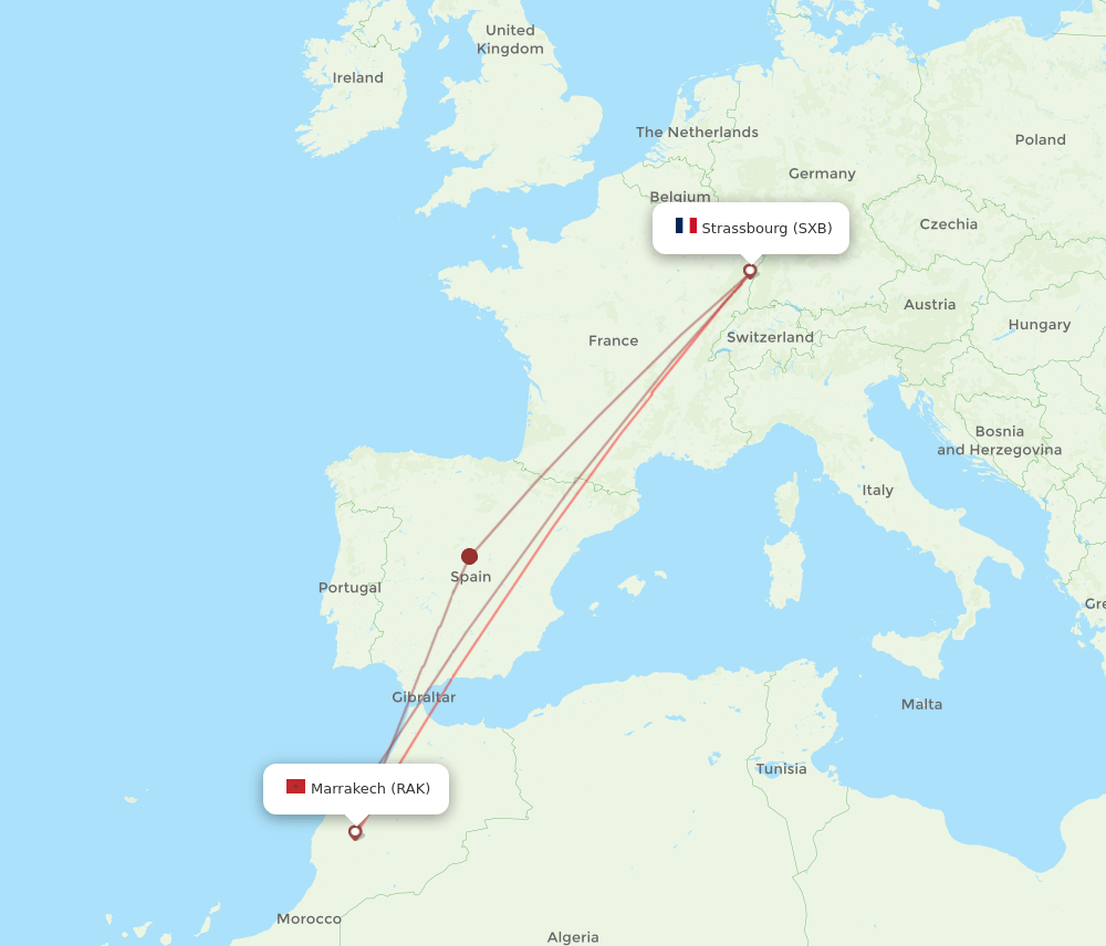 RAK-SXB flight routes