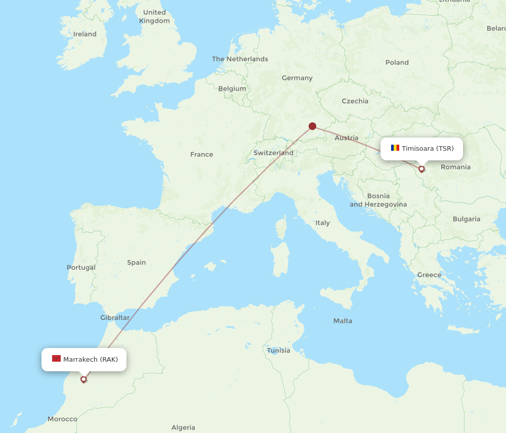 RAK to TSR flights and routes map