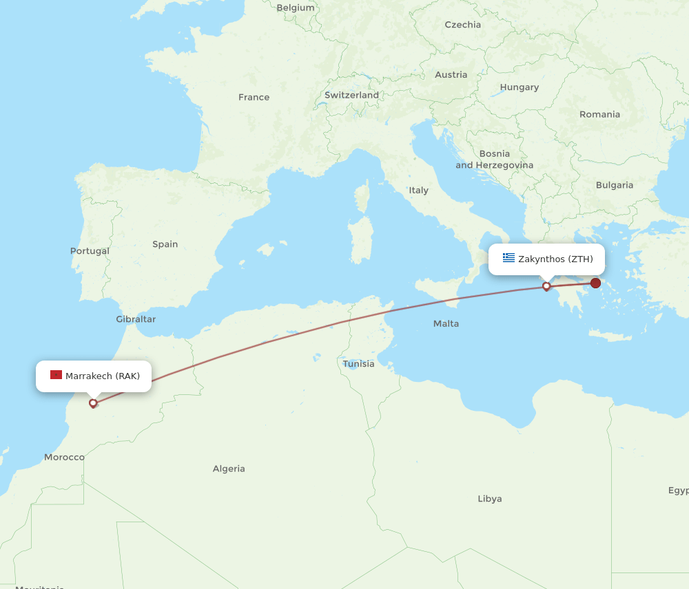 RAK-ZTH flight routes