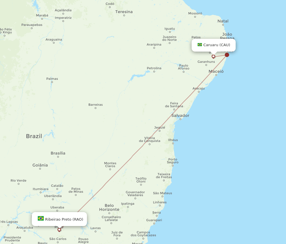 Ribeirao Preto - Caruaru route map and flight paths