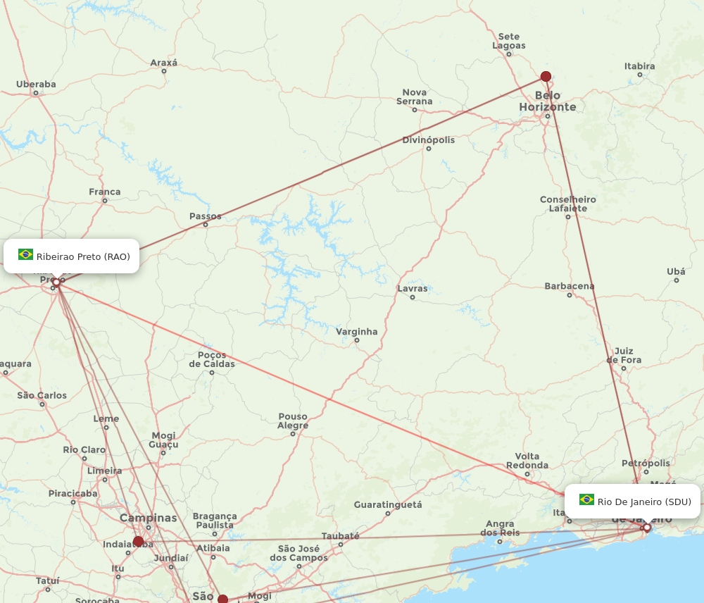 RAO to SDU flights and routes map