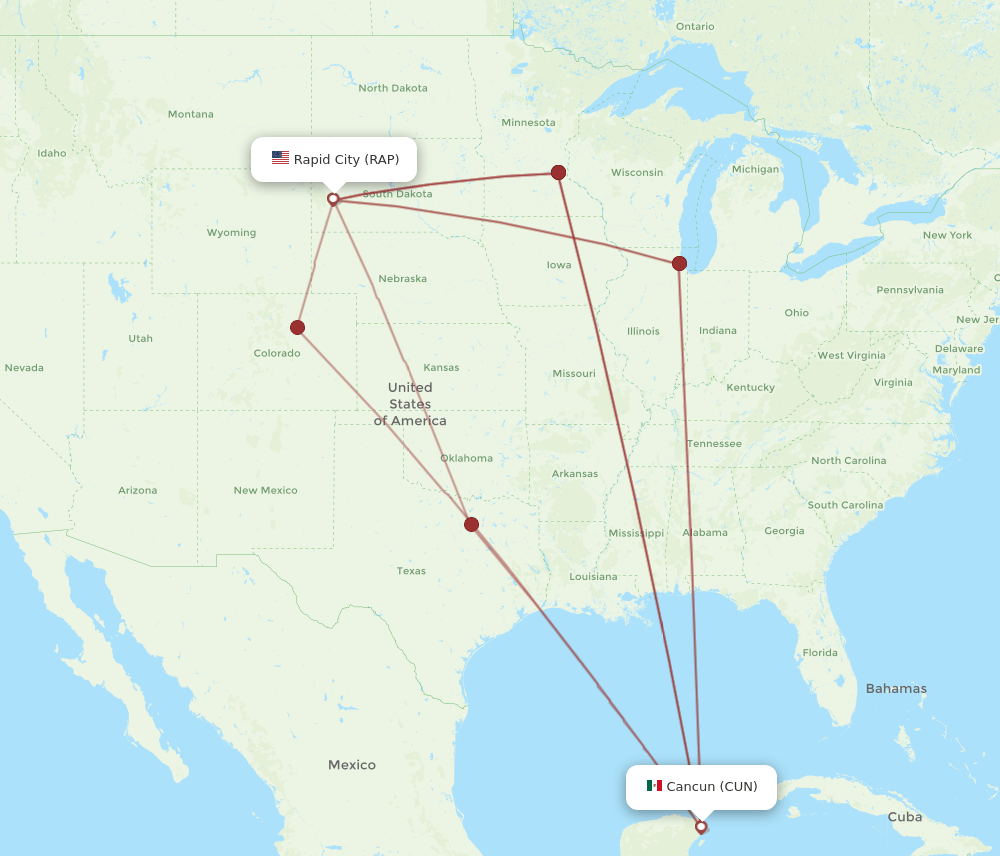 RAP-CUN flight routes