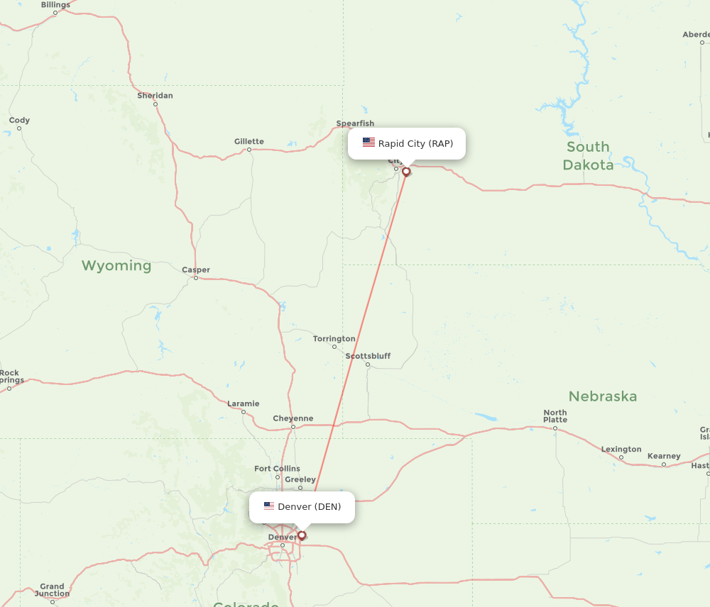 Rapid City - Denver route map and flight paths