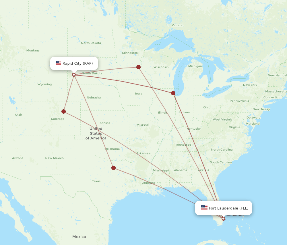RAP to FLL flights and routes map