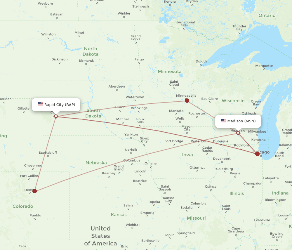 RAP-MSN flight routes