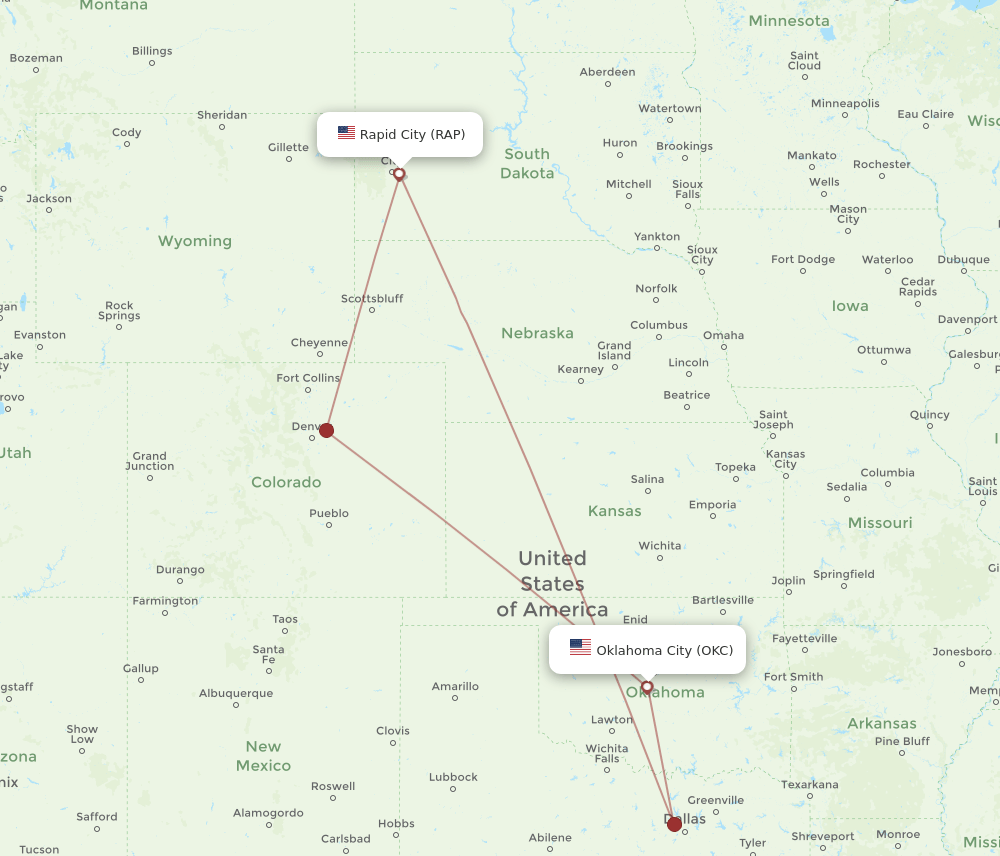 RAP-OKC flight routes