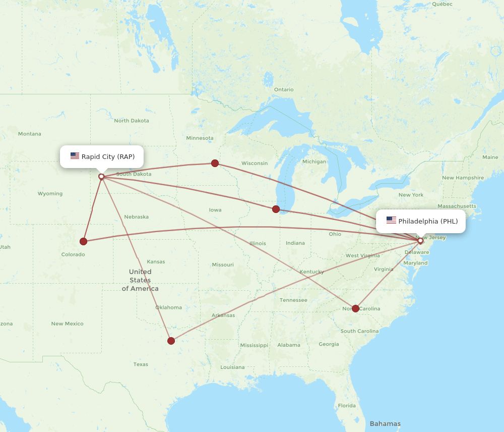 RAP-PHL flight routes