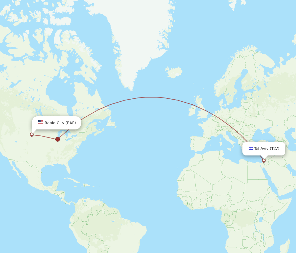 Rapid City - Tel Aviv-Yafo route map and flight paths